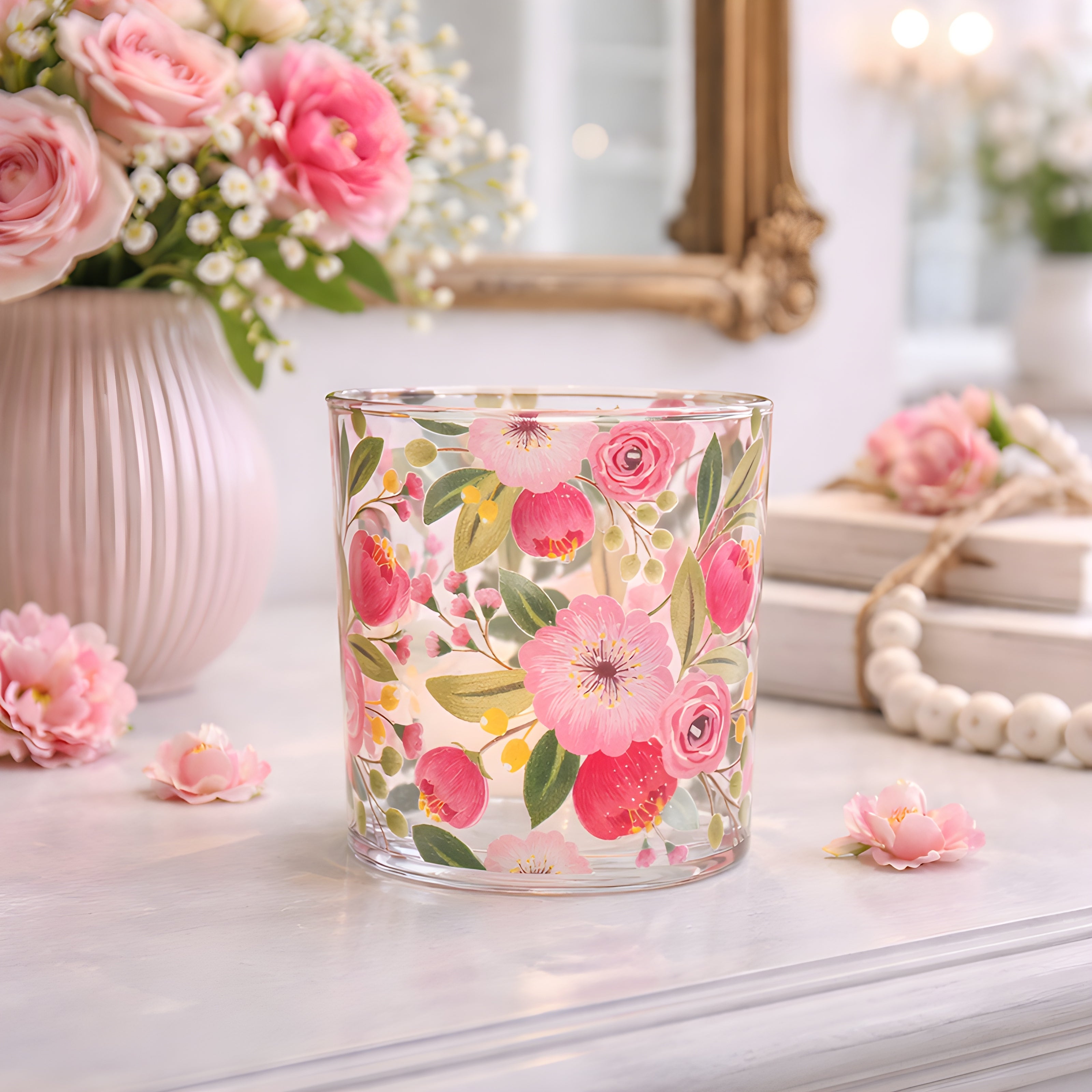 Bright Florals Votive Glass 3 Inch Holder