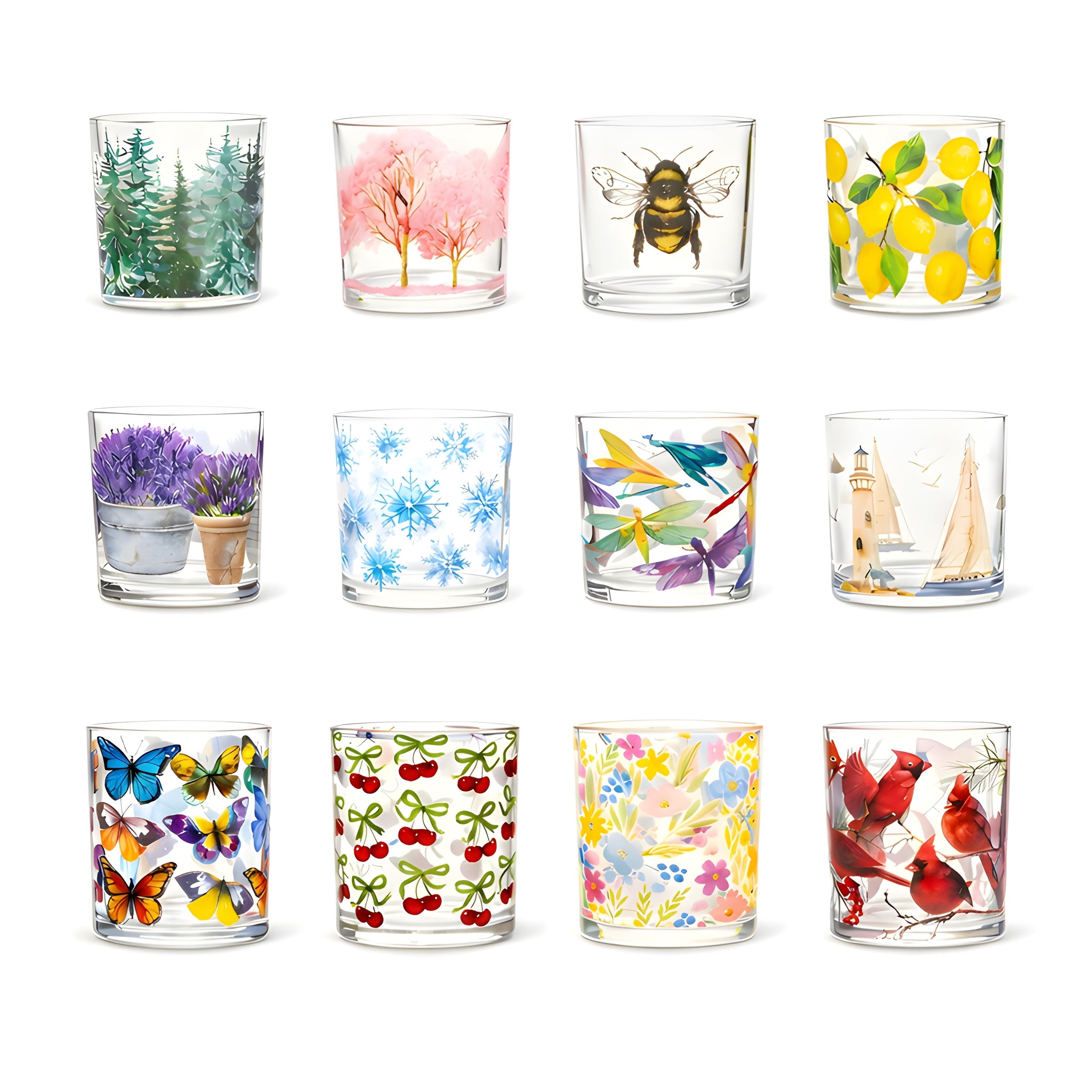 Bright Florals Votive Glass 3 Inch Holder