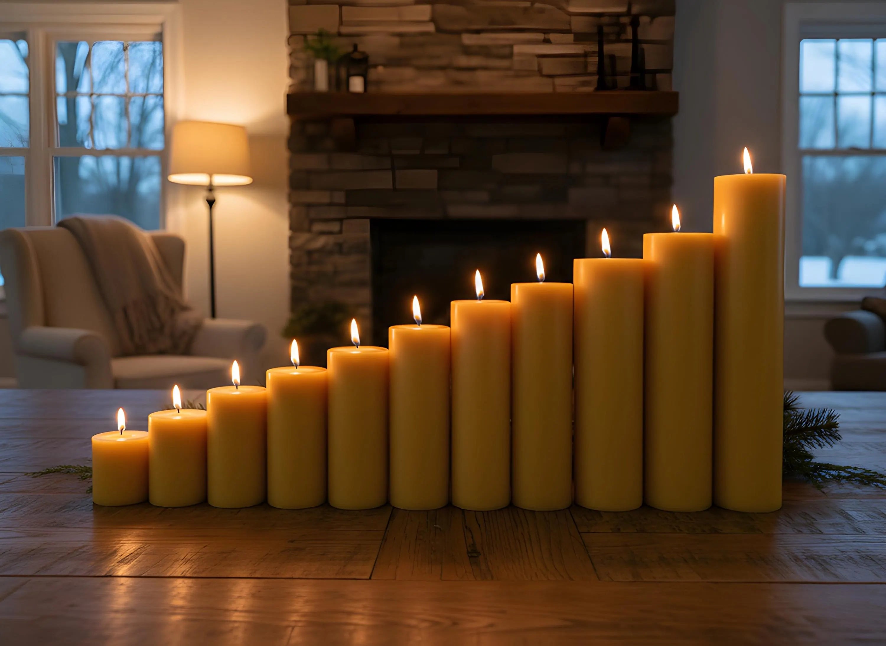 Candle Symphony 11 Piece Yellow-Beeswax Pillar Set 3-Inch Diameter