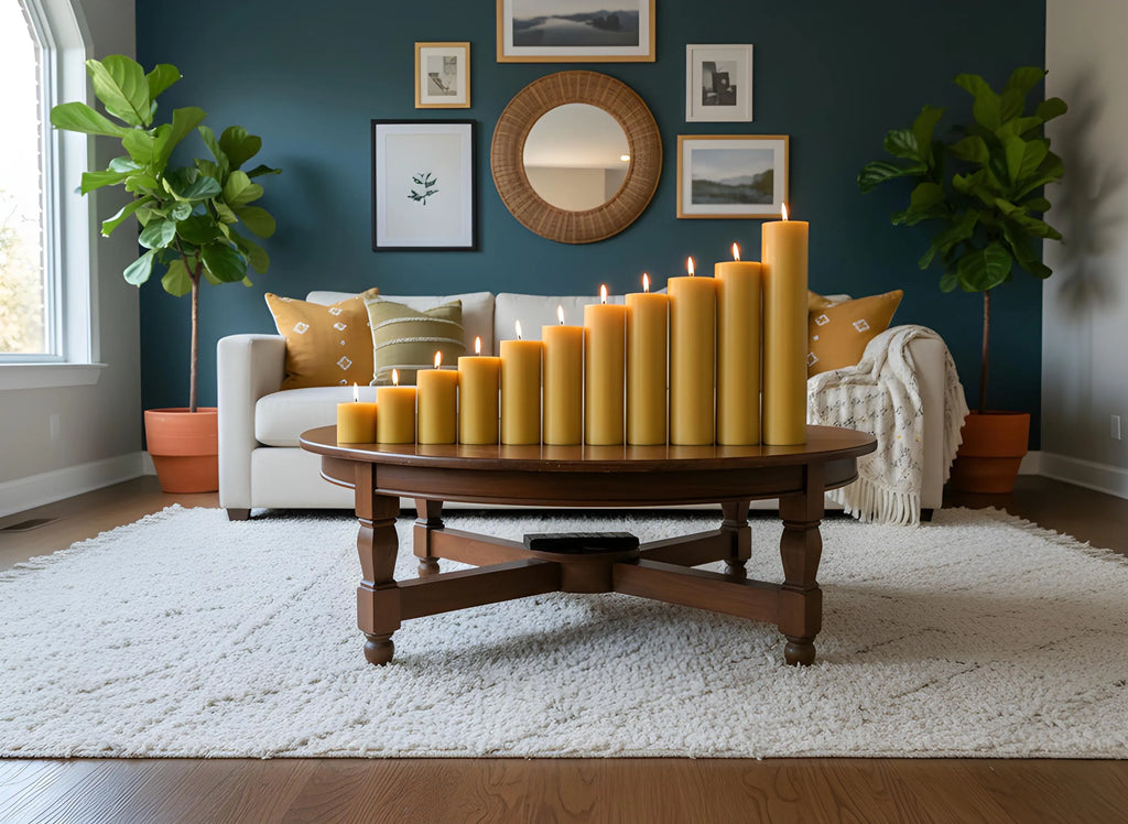 Candle Symphony 11 Piece Yellow-Beeswax Pillar Set 3-Inch Diameter